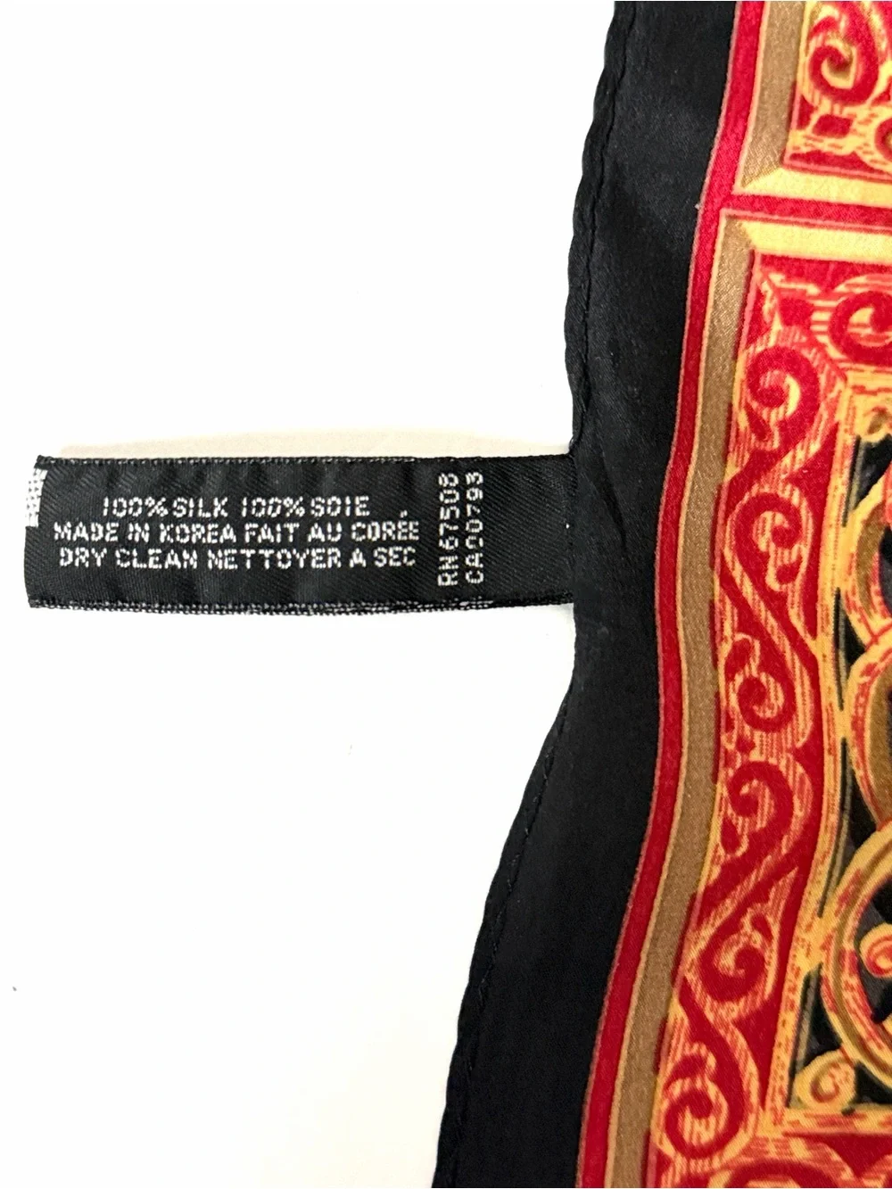 Ellen Tracy Silk Scarf Ornate Baroque Scroll Moorish Geometric Print Korea